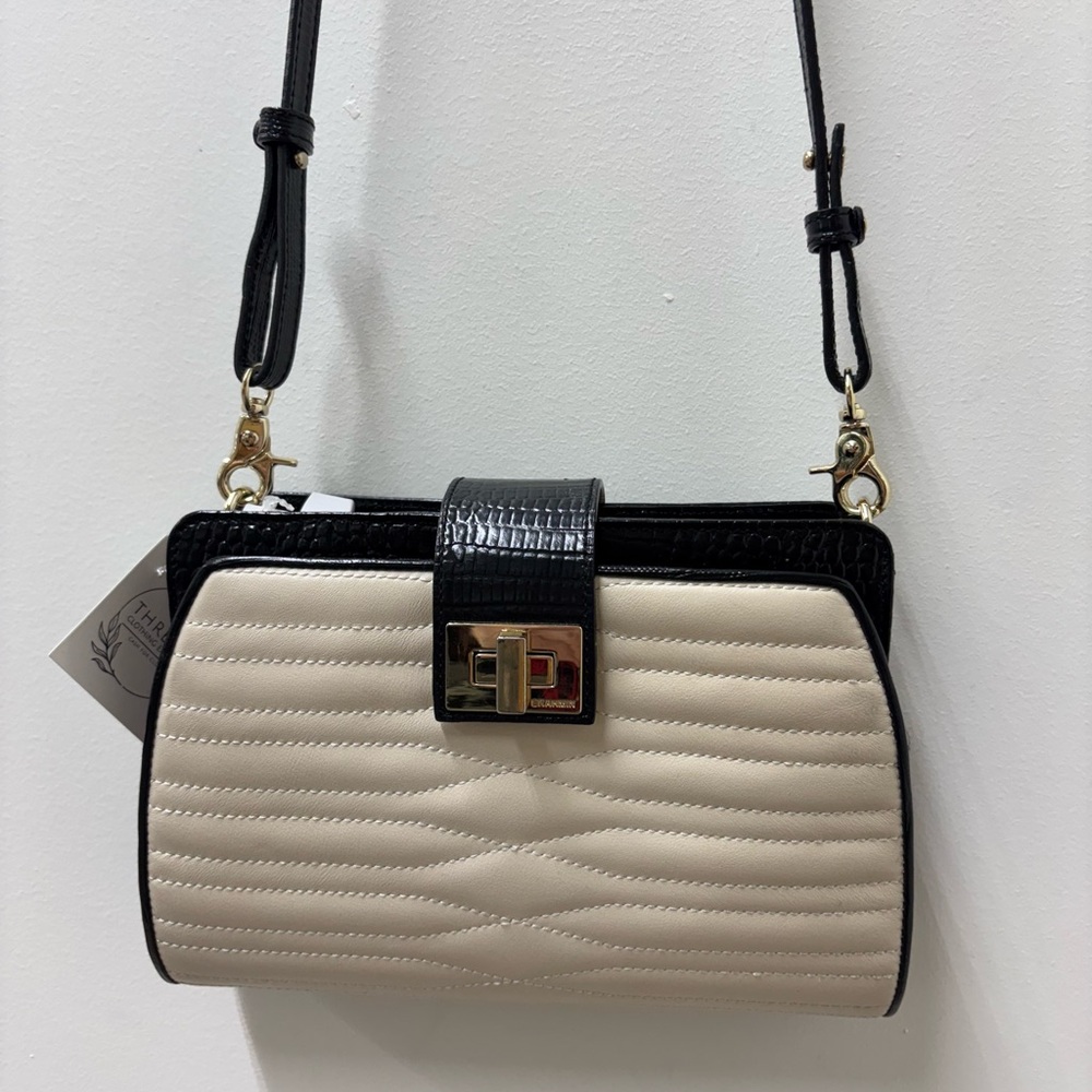 Brahmin Black and Cream Crossbody Bag